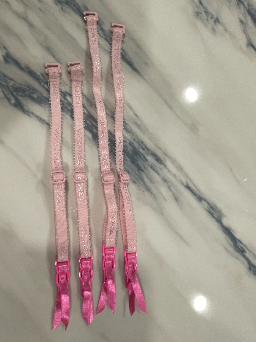 Victoria's Secret Garter Straps Light Pink/Fuchsia w/Ribbon Adjustable Set